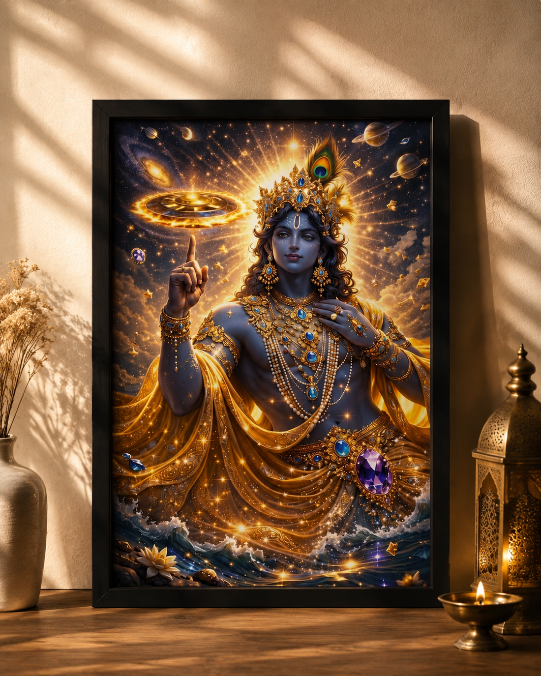 Divine Krishna Cosmic Glow – Premium Framed Devotional Wall Art