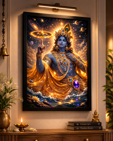 Divine Krishna Cosmic Glow – Premium Framed Devotional Wall Art