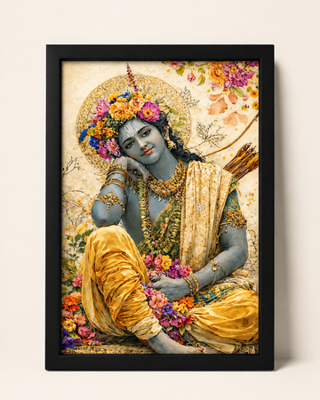 Shri Krishna Floral Grace Framed Artwork