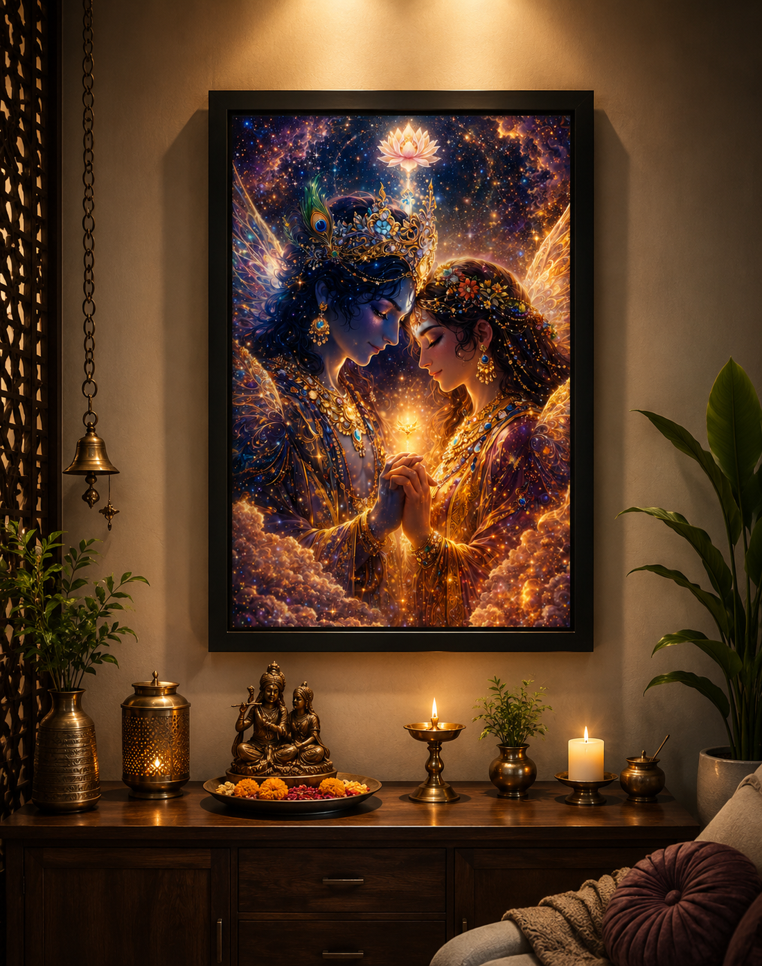 Radha Krishna Cosmic Divine Love – Premium Framed Wall Art
