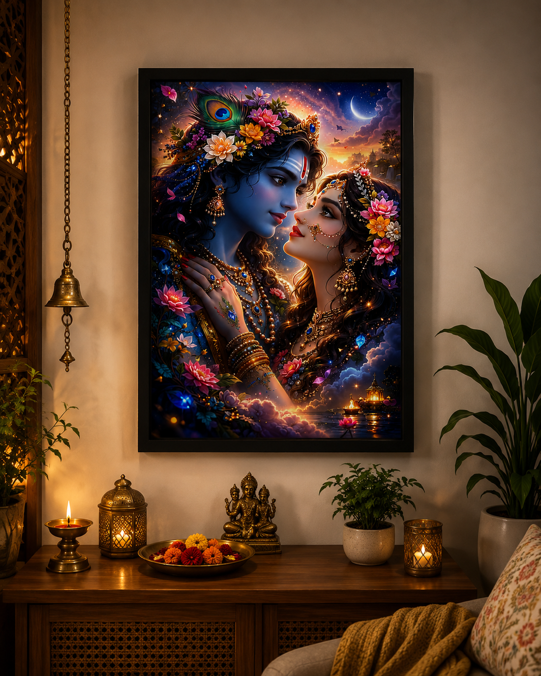 Radha Krishna Divine Love – Framed Spiritual Wall Art