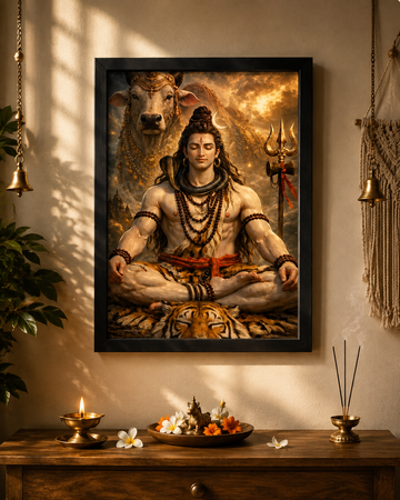 Lord Shiva Meditation – Premium Framed Devotional Wall Art